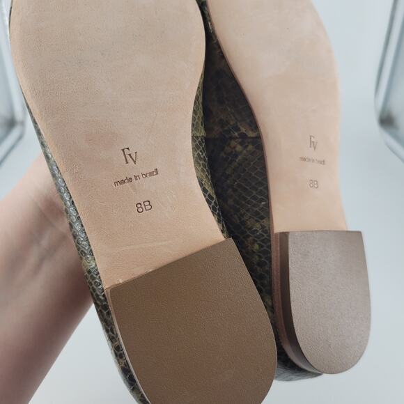 Frances Valentine Olive Paige Snakeskin Embossed Leather Flats 8 - Picture 11 of 11